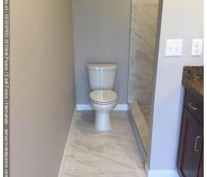 Remodeled and clean bathroom after fire
